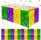 4 PCS Mardi Gras Party Table Skirt-29 x 109 Inch Mardi Gras Metallic Fringe Table Skirts-Purple Gold Green Tinsel Foil Fringe Decoration for Mardi Gras Holiday New Orleans Masquerade Party